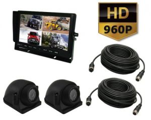 Zestaw AHD 2 x opływowa kamera cofania 720P + 2 x 15m + Monitor 10 QUAD 12V/24V 4-PIN