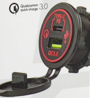Wodoodporna ładowarka z gniazdami USB+USB-C 12/24V